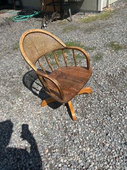 Vintage Oak Swivel Chair with Cane Back