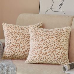 FY FIBER HOUSE Leopard Print Pillow Cover Flannel Fleece Throw Pillow Cases Covers for Couch Bed Sofa Set of 2, 18 x 18 Inch, Brown 