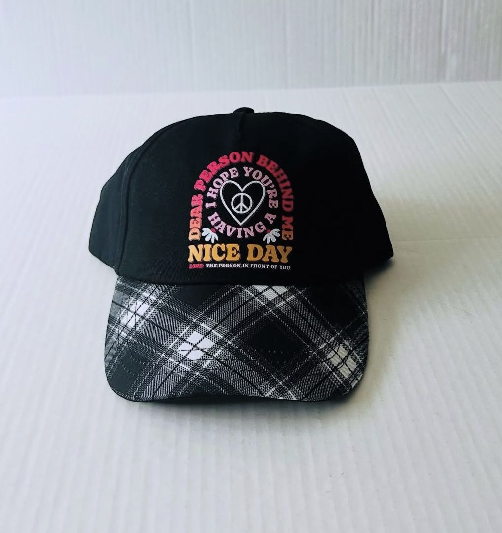 Justice Girls Black with Plaid Brim Baseball Style Hat