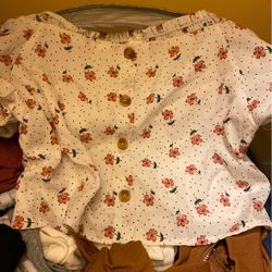 Size M, White With Pink Flowers