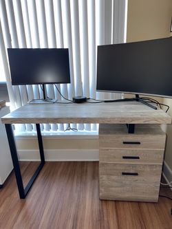 Modern 47” Office Desk with 3 Drawers – Oak & Black – $175 OBO