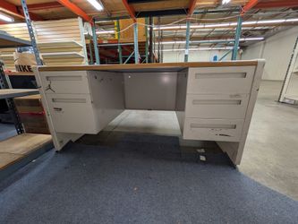 Metal Tanker Desk w Wooden Top