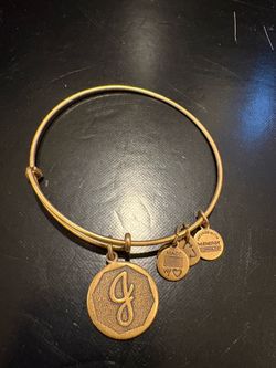 Alex and Ani 2013 Initial J Charm Bangle Gold Tone Brass Finish