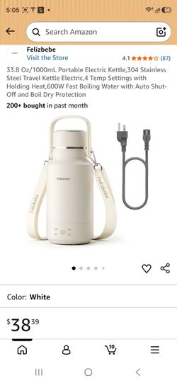 33.8 Oz/1000mL Portable Electric Kettle,304 Stainless Steel Travel Kettle Electric