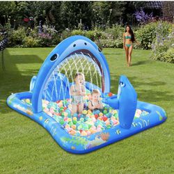Onory Inflatable Kiddie Pool Inflatable Play Center Kids Pool with Water Slide, Water Sprayers Toddle Pool with Play Ball Hoop Wear-Resistant Thickene
