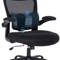 Ergonomic Mesh Office Chair with Lumbar Support- Adjustable High Back Desk Chair with Flip-up Arms- Comfy Home Office Computer Chair Task Swivel Rolli