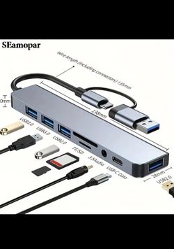8-in-1 USB Expander HUB USB Distributor with 2 USB 3.0, 2 USB 2.0, And 1 USB C Ports, TF/SD Card Suitable For Laptops PC Macbook
