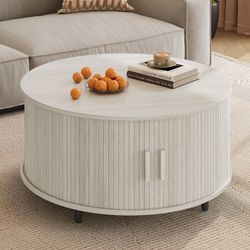 31.5" Modern Round Coffee Table With 360° Curved Sliding Door