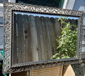 FAUX IRON WALL MIRROR BLACK FRAMED ORNATE SCROLLWORK LOOKING GLASS