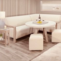 CORNER DINING NOOK W LIGHT WOOD TABLE