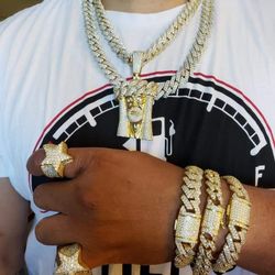16MM Full Ice Out Cuban Link Set 14k Gold Plated Doesn't Loses Color 