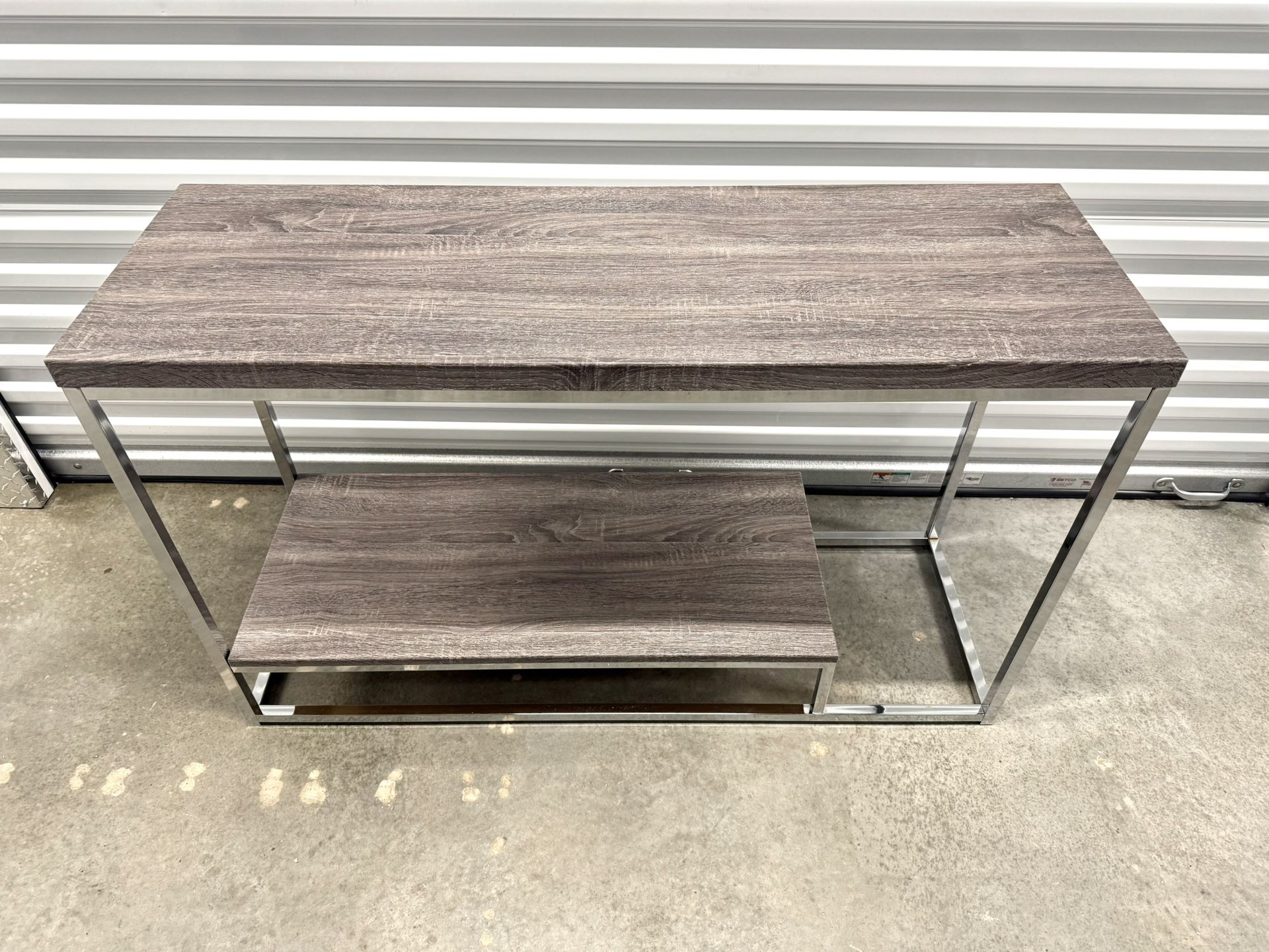 Modern Gray Console Sofa Table w/ Chrome Frame & Lower Shelf 47.25in Wide