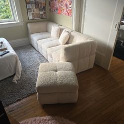 Creme Colored Couch 89x32x28 With Ottoman 