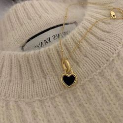 NEW Double Sides Black & White Heart Pendant Necklace