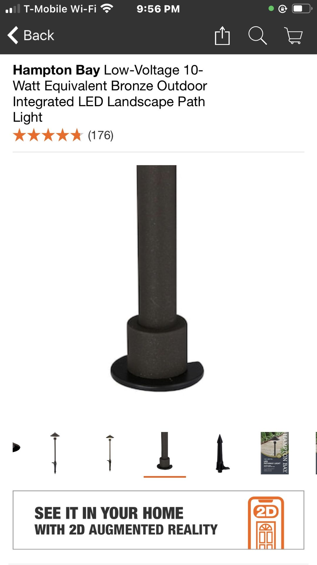 1- item only last one only $25 Hampton Bay Low-Voltage 10-Watt Equivalent Bronze Outdoor Integrated LED Landscape Path Light