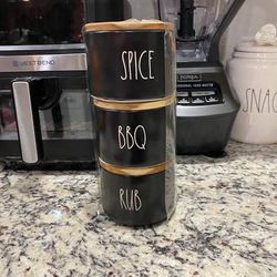 New Rae Dunn SPICE BBQ RUB Stackable Black Cellars w/ Wooden Lids must pick up