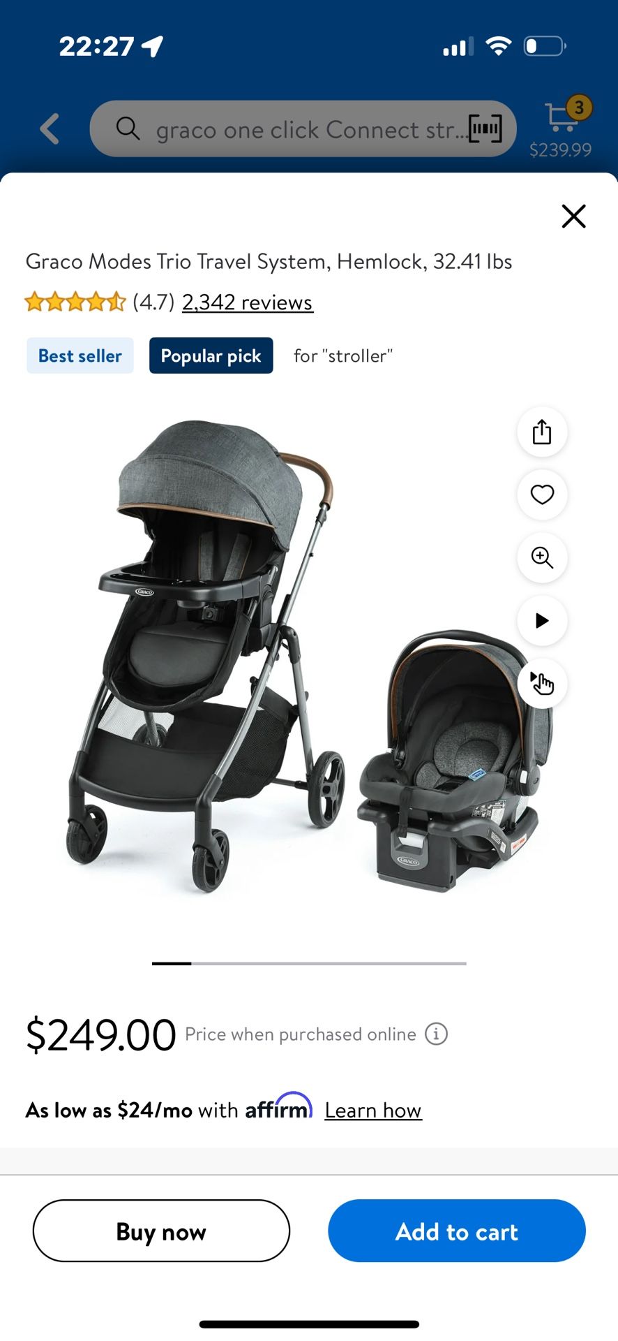 Graco One Click Connect Stroller 