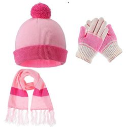 Toddler Winter Warmer Knit Beanie Hat Gloves Scarf Set 3 Pc - Rose Pink