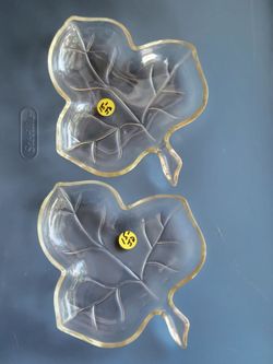 Vintage Hazel Atlas Clear Glass Leaf Shaped Dish - 2 Available