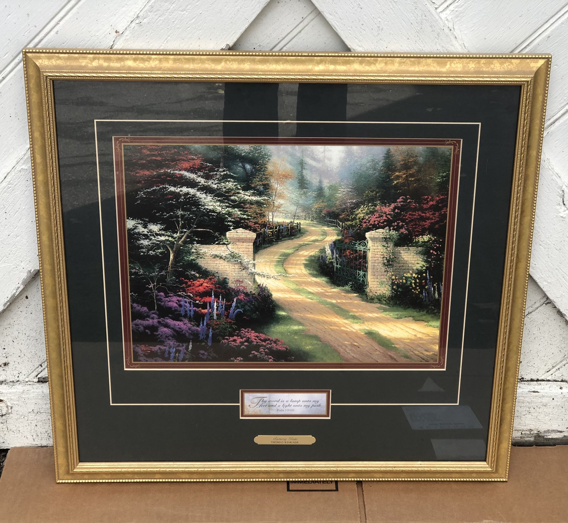 VINTAGE 1998 FRAMED SPRING GATE BY THOMAS KINKADE 22” X 21” COA