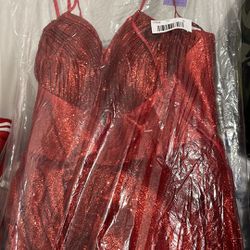 Red Glitter Backless Prom Dress