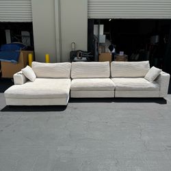 134*54"Oversized Corduroy Sectional Sofa, L Shaped Cloud Couch With Usb Charging Port, Cup Holder