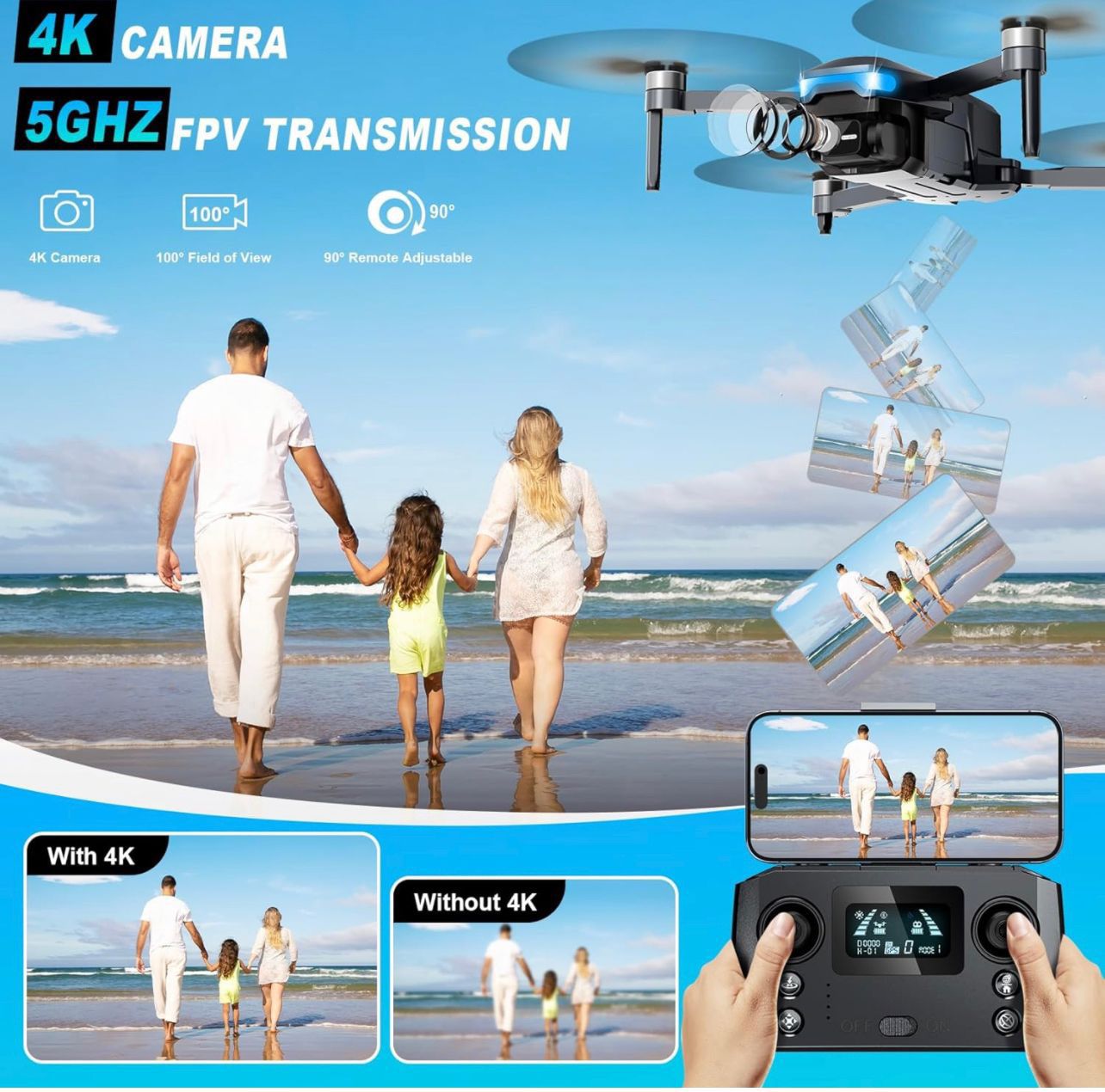 Drone with Camera 4K, FPV Drones for Kids Toys for Boys, 248G RC Plane GPS Drone for Adults with Brushless Motor, 5G Transmission, Waypoint Fly, Auto 