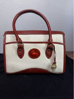 Vintage Dooney & Bourke All-Weather Leather Satchel Handbag Cream & British Tan