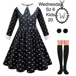 Girls Wednesday Addams Halloween Costume Sz 6
