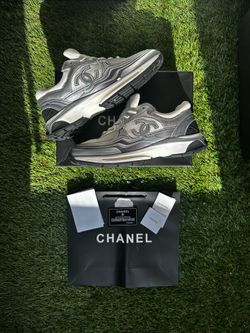 Silver & White Chanel Runner Sneakers Size 43