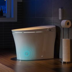 B0970S Smart Bidet Tankless Toilet Elongated One Piece Chair Height, Auto Flush, Foot Sensor Operation, Heated Seat with Integrated Multi Function Rem