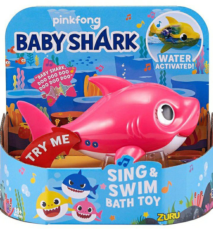 Robo Alive Junior Baby Shark Battery-Powered Sing and Swim Bath Toy by ZURU - Mommy Shark (Pink)