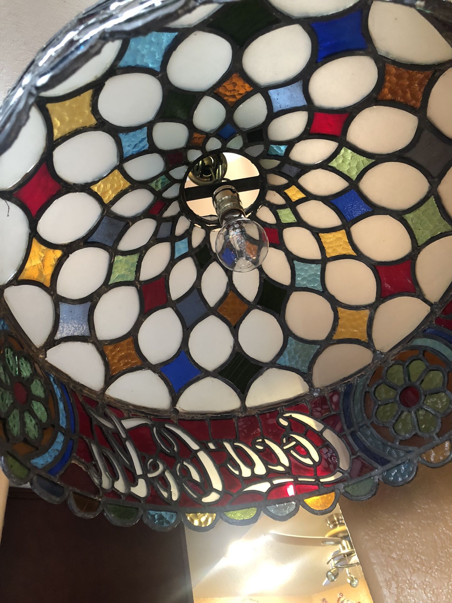 HANGING COCA COLA TIFFANY LAMP ANTIQUE