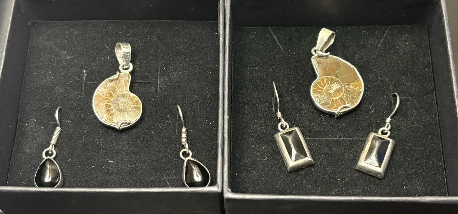 (50% OFF FOR 1HR!!) Gift For Her, Twins, Friends. Matching Ammonite Pendants And Onyx Earrings. Two Sets