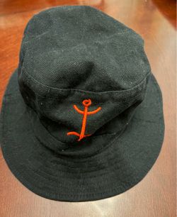 Black Bucket Hat with Red Anchor Embroidery