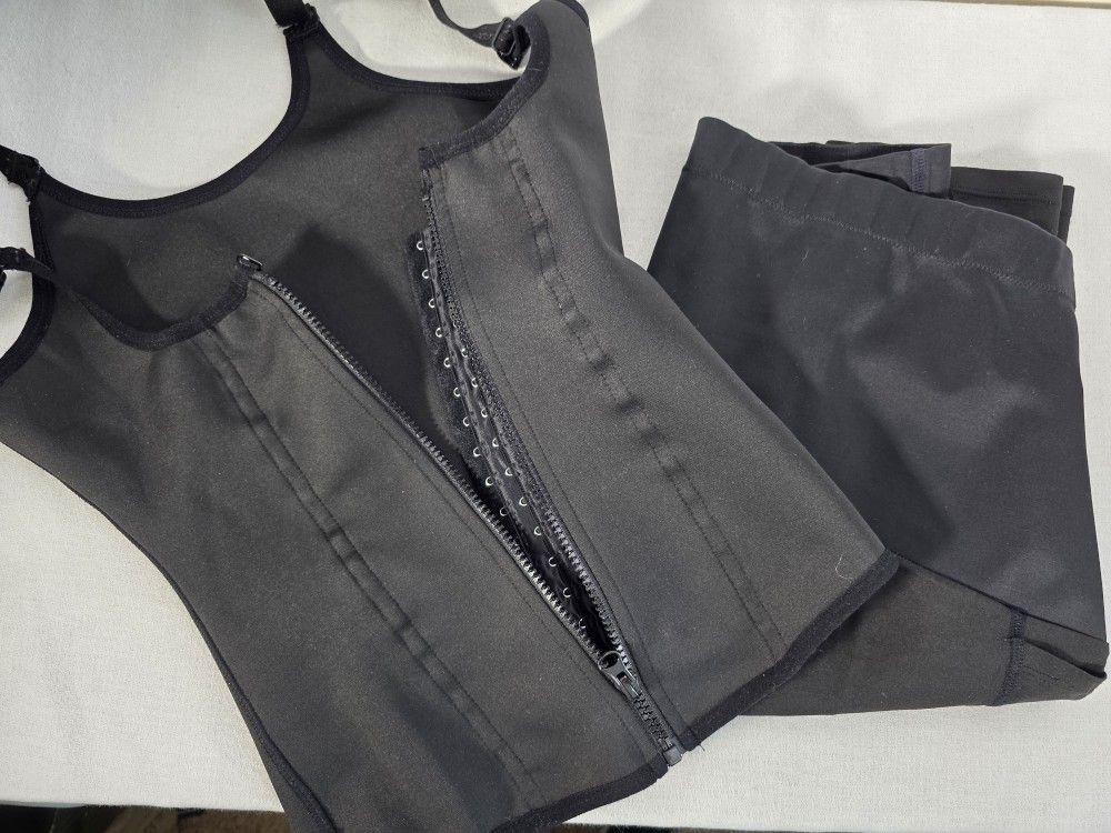 Black Waist Trainer Tank Top - S/M Women, Zipper Corset Body Shaper Tummy Control With Pants