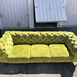 Olive Green Velvet Chesterfield Sofa w/ Gold Legs