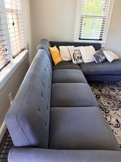 Blue/Gray Fabric Sectional Sofa with Chaise