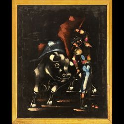 Framed Black Velvet Painting of Matador in a Bullfight
