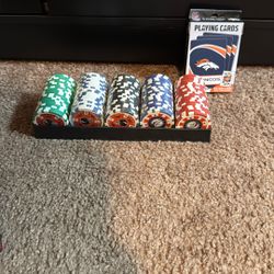 Denver Broncos Poker Chips And Playing Cards 