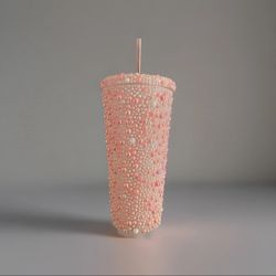 Beautiful Pink Pearl Beaded Cold Cup great for parties! Free Shipping
