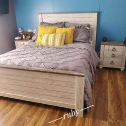 Willowton Whitewash Queen Bedroom Set | Dresser, Mirror,Chest, Nightstand Available|39$ Down Payment @ Fast Delivery 🚚 
