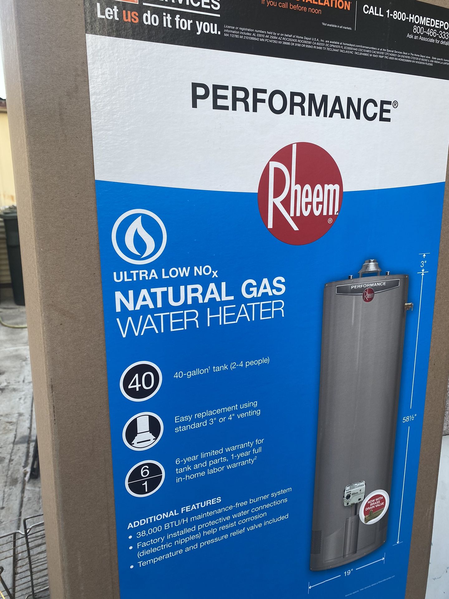 Water Heater 40 Gallons NEW IN BOX Rheem  Calenton Dr Agua Boiler 40 Galones NUEVO En Caja 