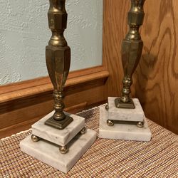 Vintage Pair of Italian Brass & Marble Candle Holders - 2/$30.00