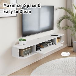 Floating TV Shelf, 48'' Wall Mounted TV Cabinet, Floating Shelves with Door, Modern Entertainment Media Console Center Large Storage Under TV (47.63IN