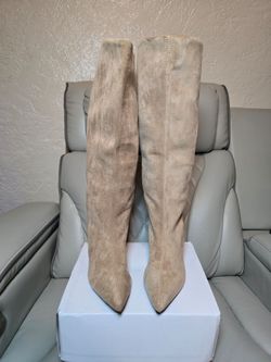 Beige Suede Over-the-Knee Heeled Boots