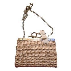 Talbots Straw Purse Gold Tone Chain Crossbody Purse