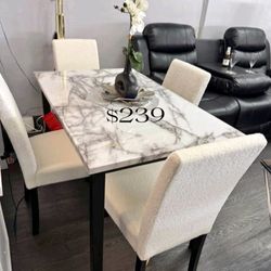 Cute! Small 5-pc Dining Table Set With White Wool Fabric Seats