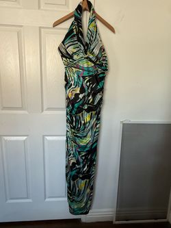 Multicolor Abstract Print Halter Maxi Dress