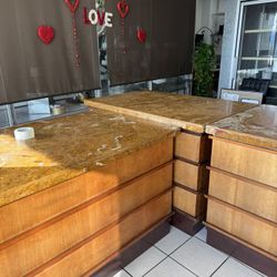 Commercial Bakery/ Coffee Shop Front Counter – Solid Wood Base, Heavy Stone-Look Top